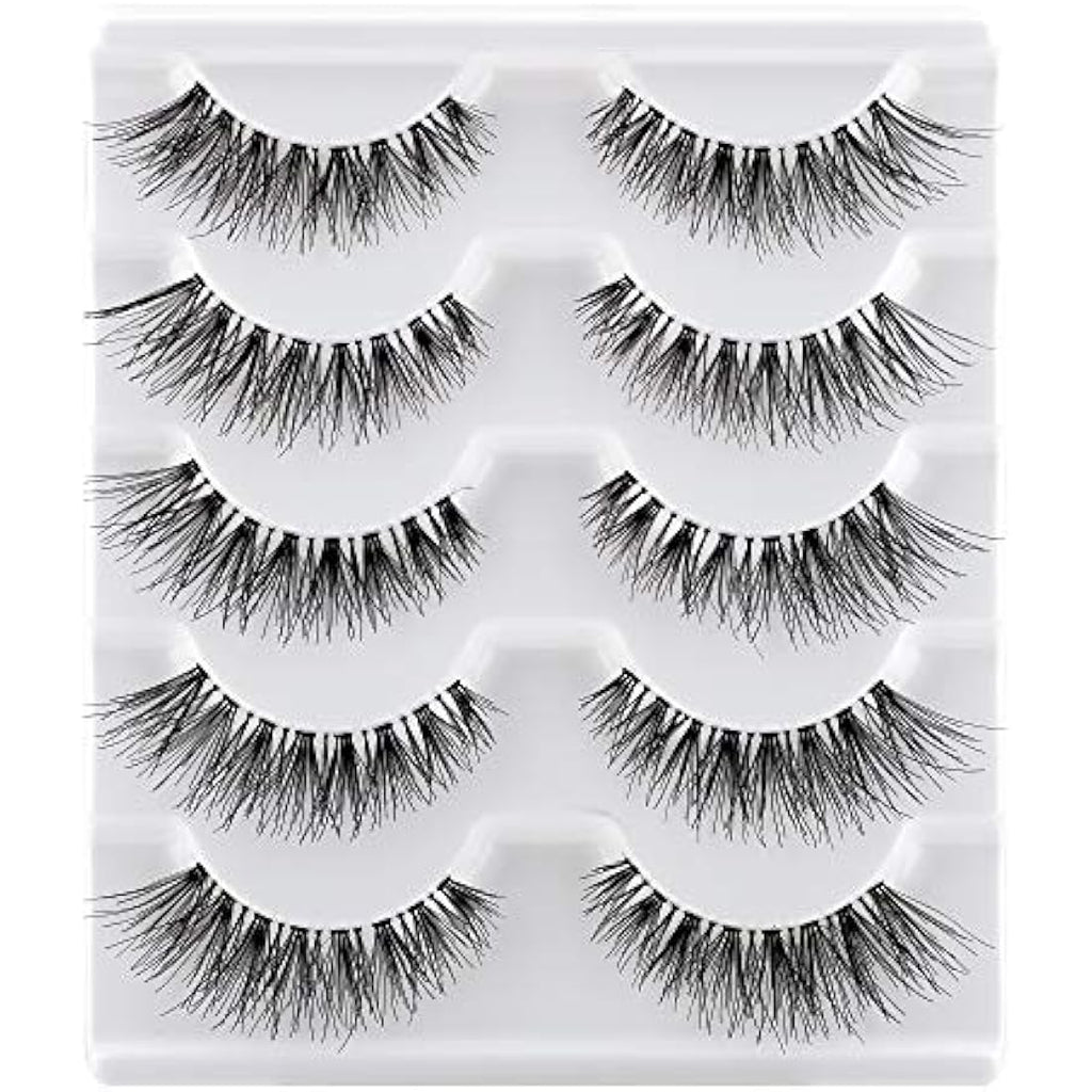 JIMIRE 3D False Eyelashes – Natural Demi-Wispies Cat Eye Lashes, 5 Pairs