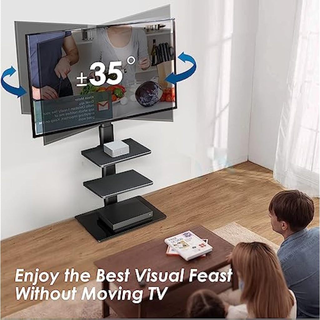 FITUEYES TV Floor Stand for 32-60 Inch | Swivel Mount with 2 Shelves