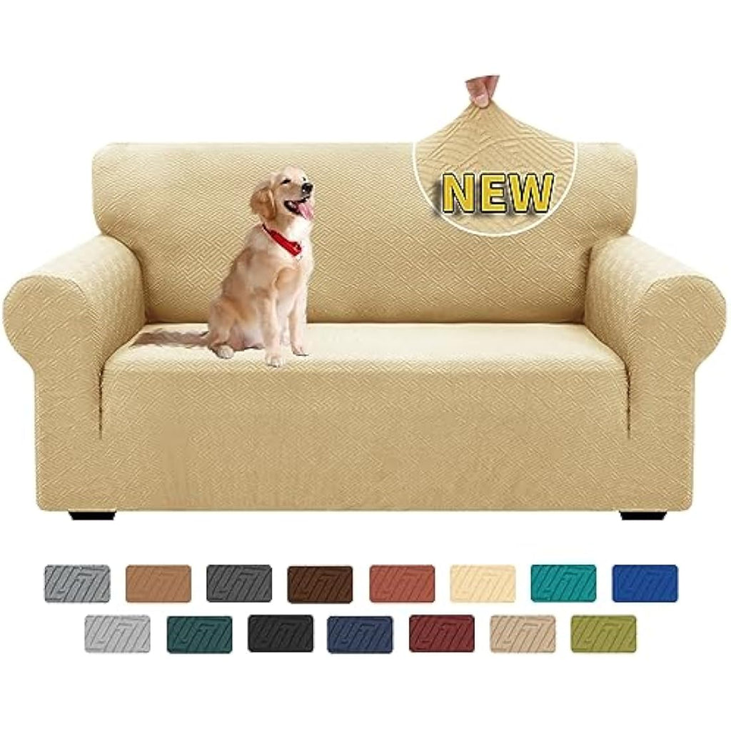 XINEAGE Stretch Jacquard 2 Seater Sofa Cover | Washable Beige Slipcover