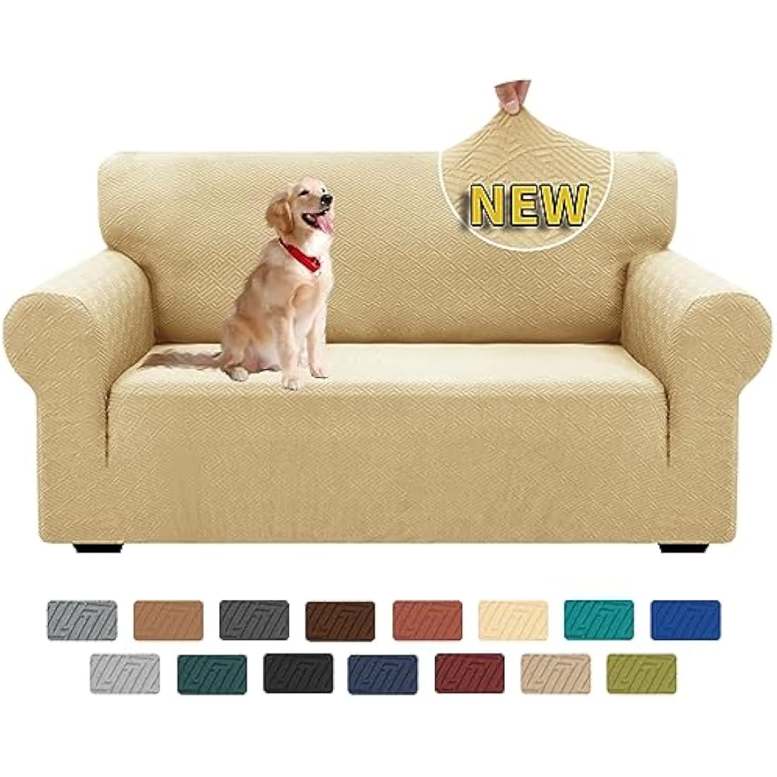 XINEAGE Stretch Jacquard 2 Seater Sofa Cover | Washable Beige Slipcover