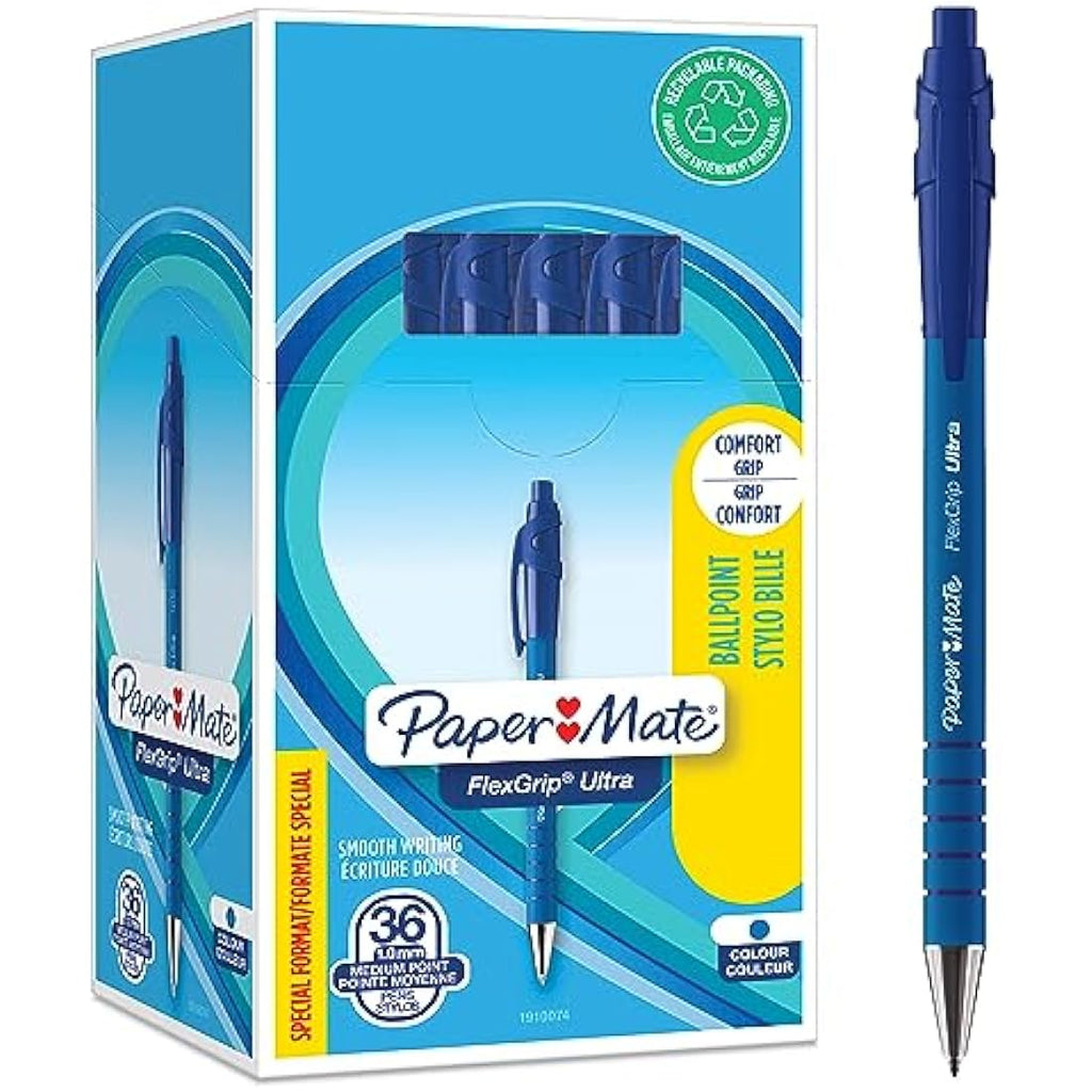 Paper Mate Flexgrip Ultra Retractable Ballpoint Pens, Blue, 36 Count