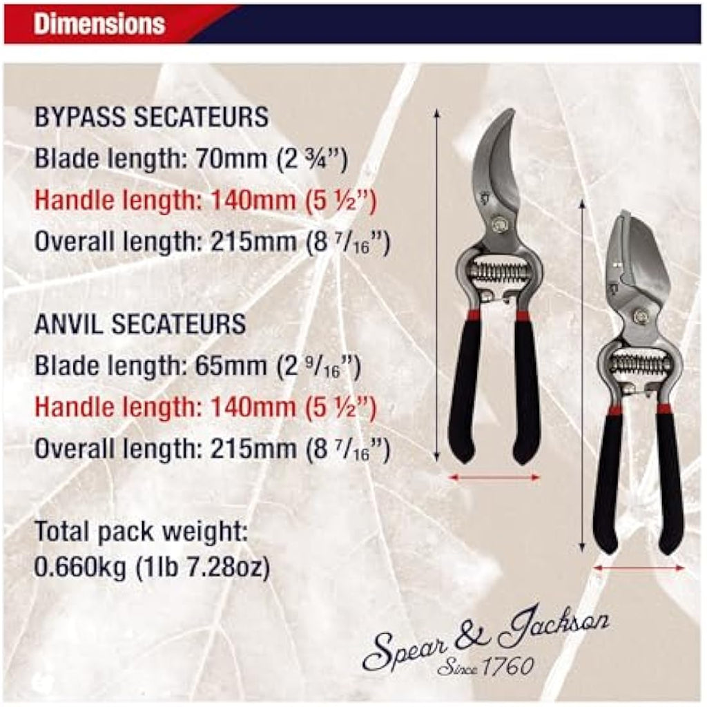 Spear & Jackson Carbon Steel Bypass and Anvil Secateurs Set – 2 Pack