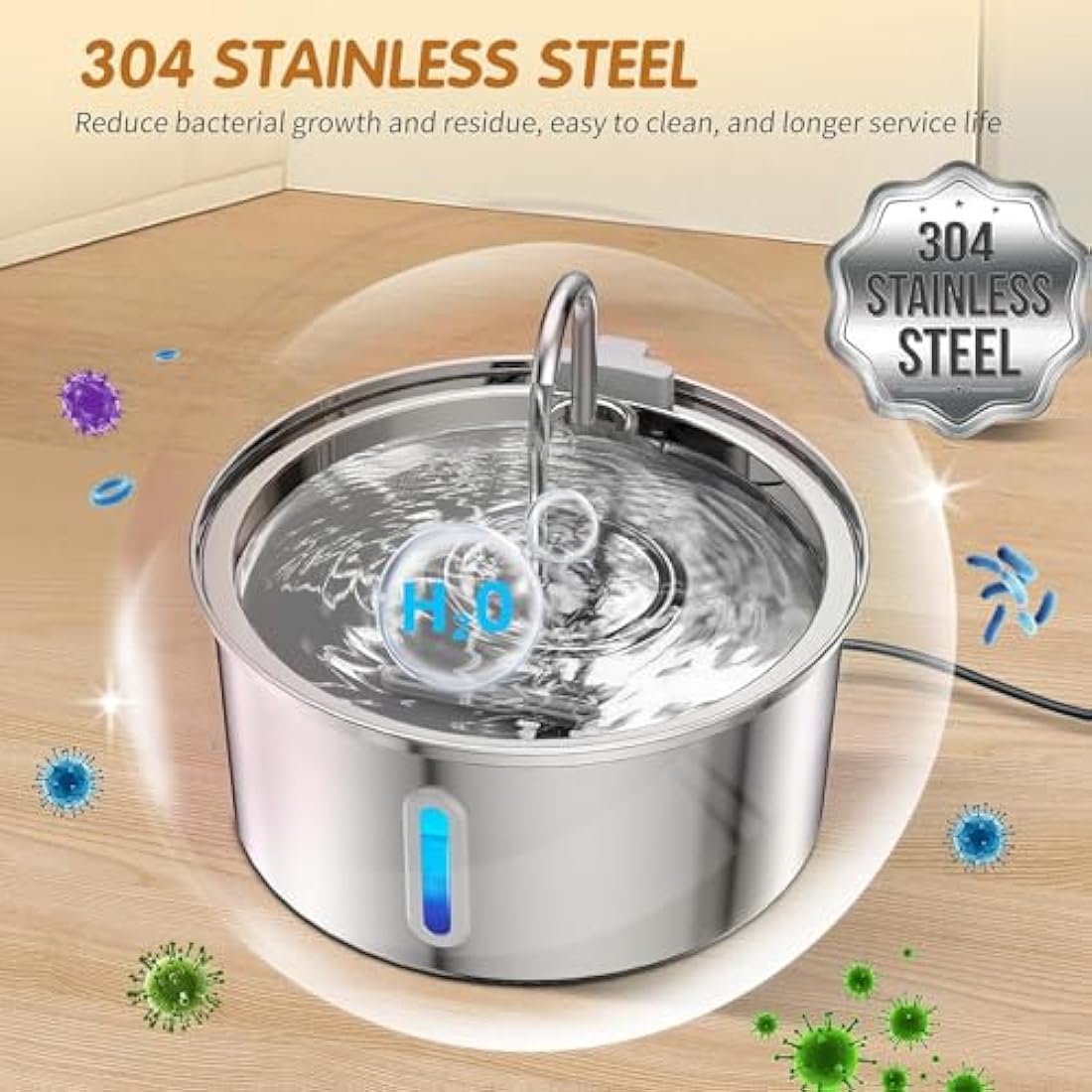 TOMXCUTE 3.2L Stainless Steel Cat Water Fountain | Ultra Quiet Pet Dispenser