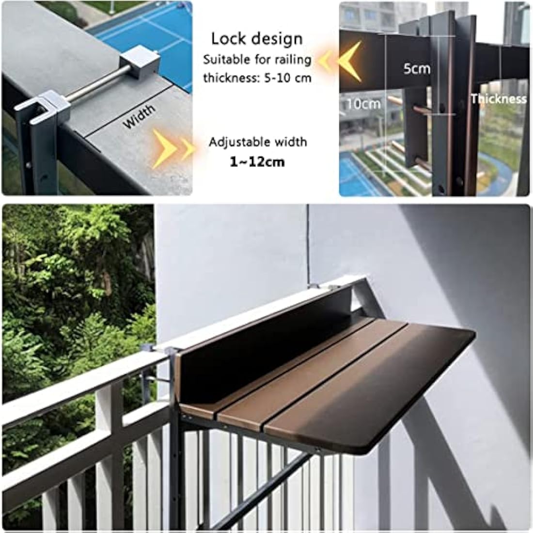 Balcony Hanging Table – Folding Railing Desk, 60x37 cm