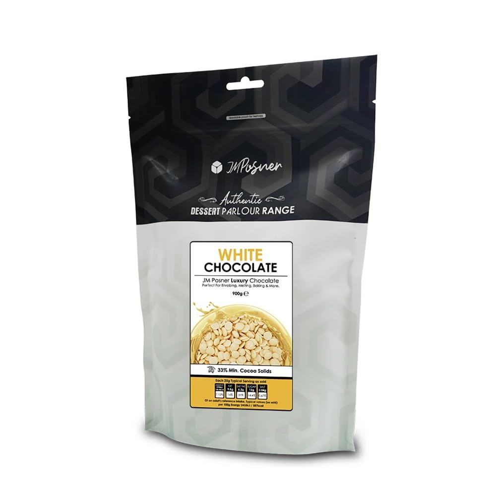 JM Posner White Chocolate Chips for Fountains & Baking - 900g Bag