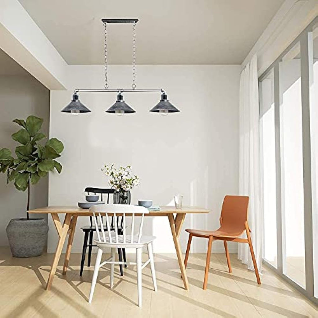 Industrial 3-Light Pendant - Brushed Silver Metal Cone Fixture