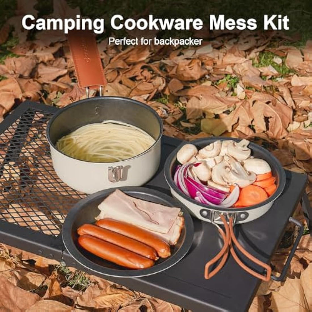 Odoland 10-Piece Camping Cookware Set – Non-Stick Aluminum Gear, Milk White