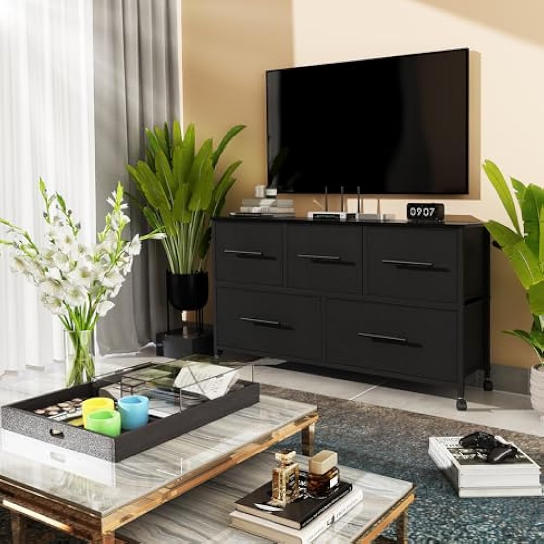 Jolof Store 5-Drawer Fabric Dresser | Rolling Storage Chest for Bedroom