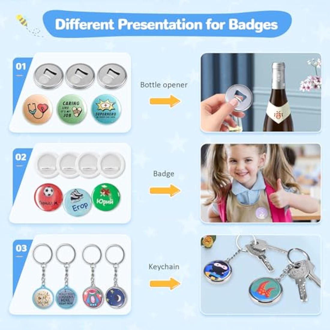 DOYFAY Button Maker Machine - 3-in-1 DIY Badge Press Kit with 3 Molds