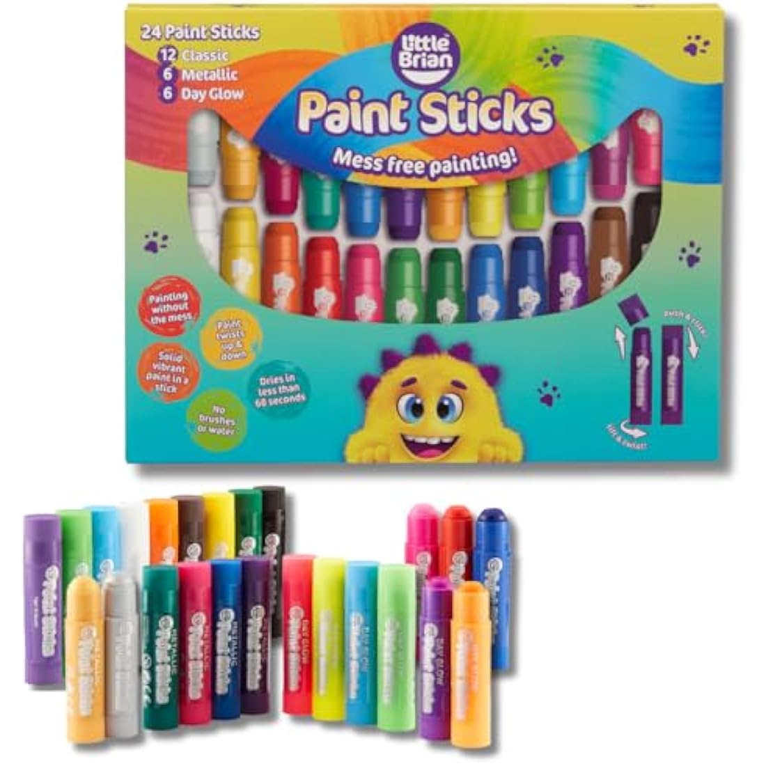 Little Brian Paint Sticks – 24 Pack Assorted Mess-Free Kids Art Sticks