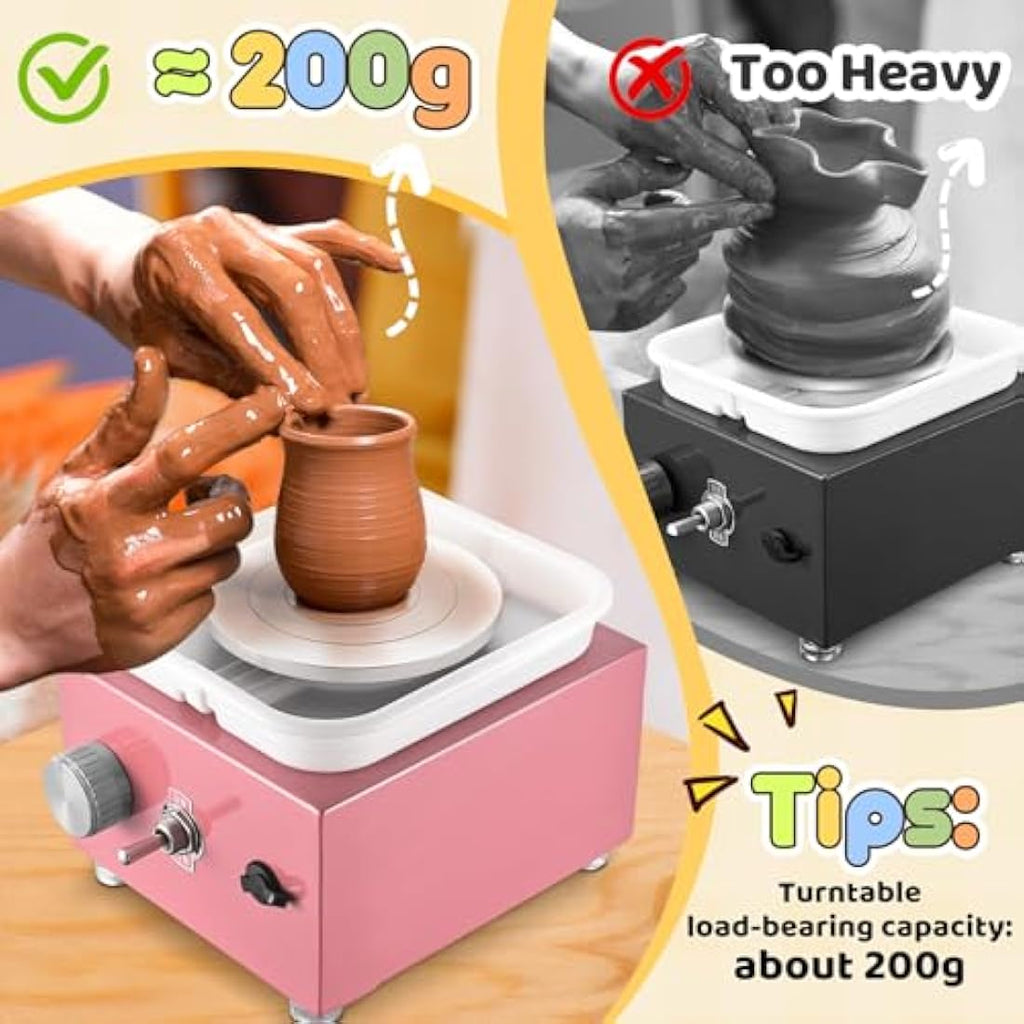 Jolof Store Mini Pottery Wheel – 2000RPM Electric DIY Kit for Kids, Pink