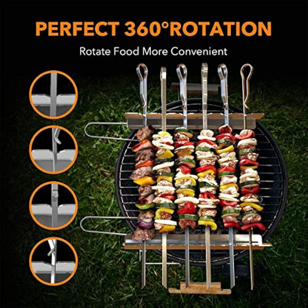 BearMoo 17” Stainless Steel Kebab Skewers with Rack Holder Set, 6PCS