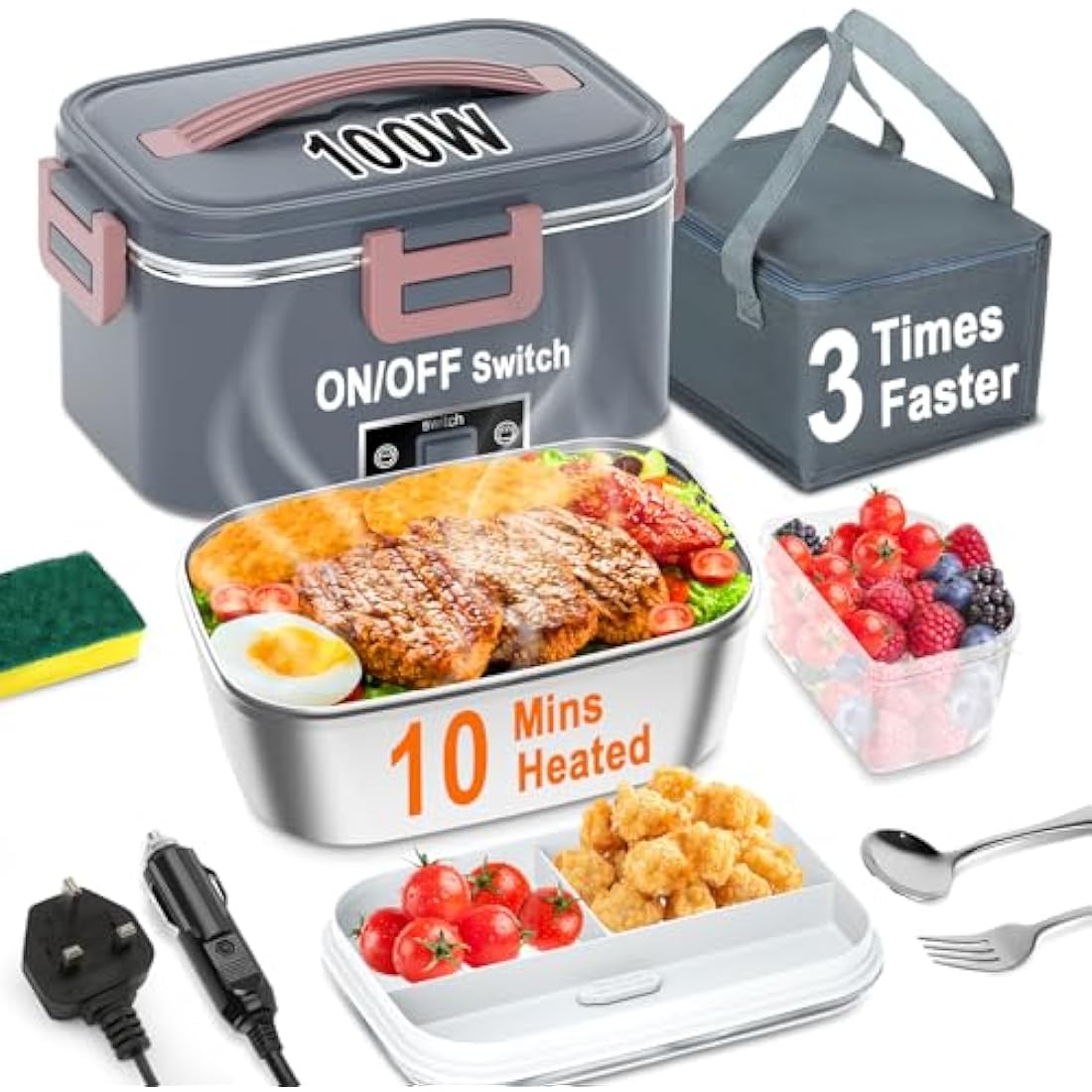 SOOOEC 100W Electric Heated Lunch Box | 1.8L Portable Food Warmer for Car