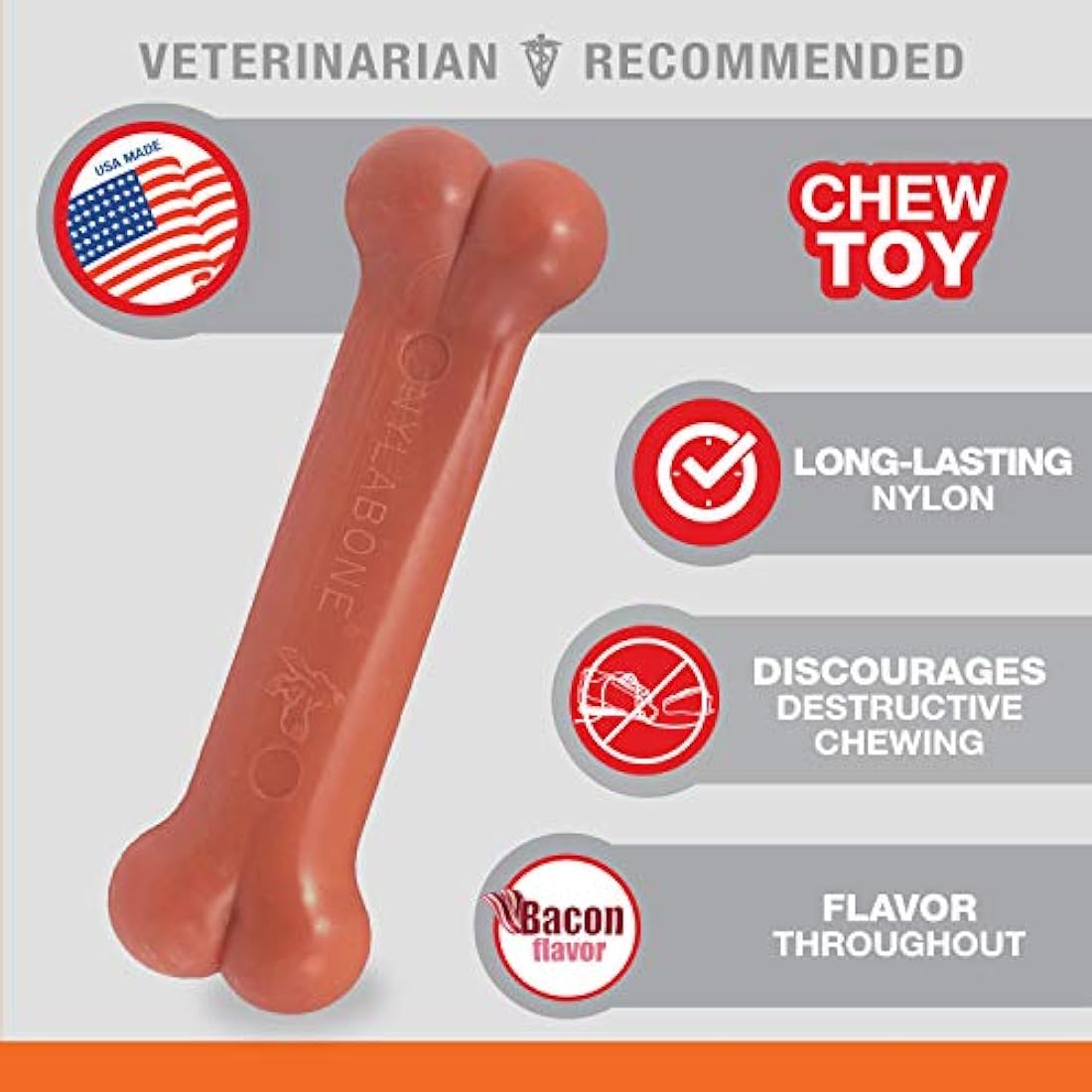 Nylabone Dura Chew Bacon Dog Toy – Durable Nylon Bone for Medium Dogs