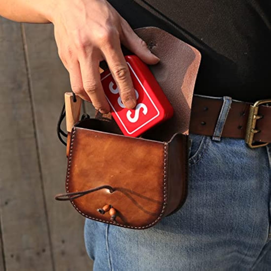 Tourbon Leather Multitool Belt Pouch – EDC Fire Starter Holder for Camping