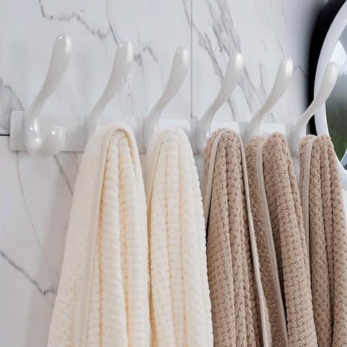 HONSKY Metal Wall Mounted Coat Rack – Heavy Duty 6 Double Hooks, White, 2 Pack