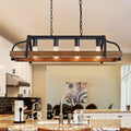 4-Light Pot Rack Chandelier – Rustic Wood Grain Kitchen Island
