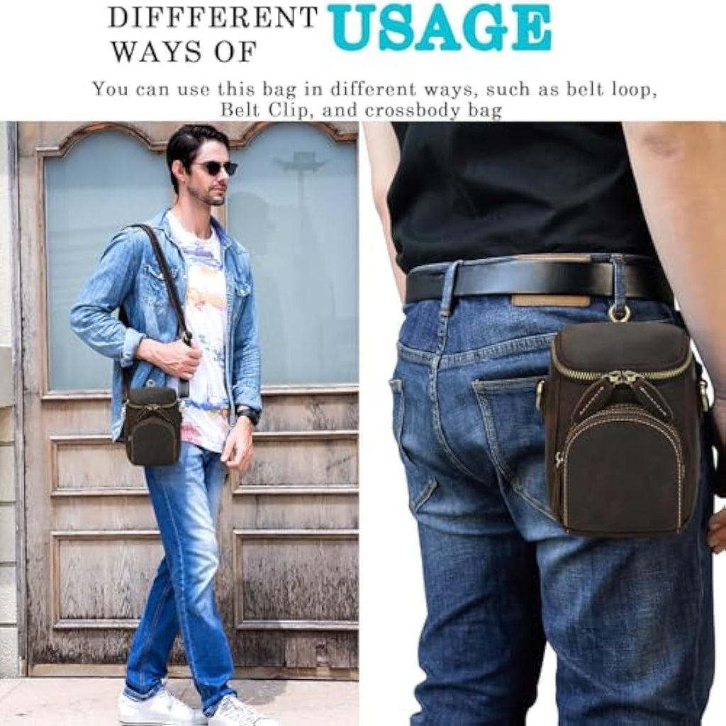 Jolof Store Mens Genuine Leather Waist Bag - Small Crossbody Leg Pouch