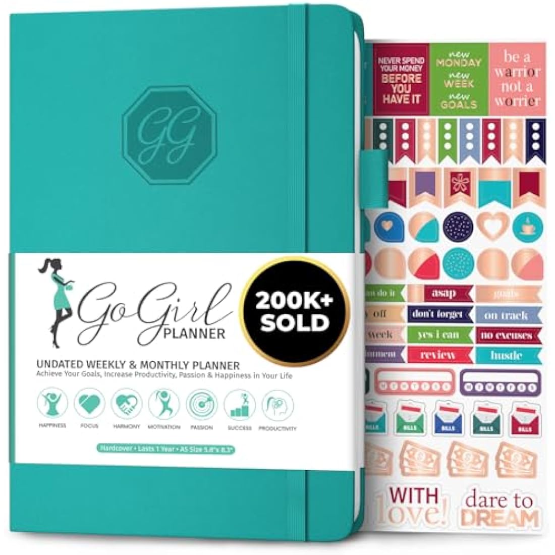 GoGirl Undated A5 Weekly Planner – Eco-Leather Goal Organizer, Turquoise