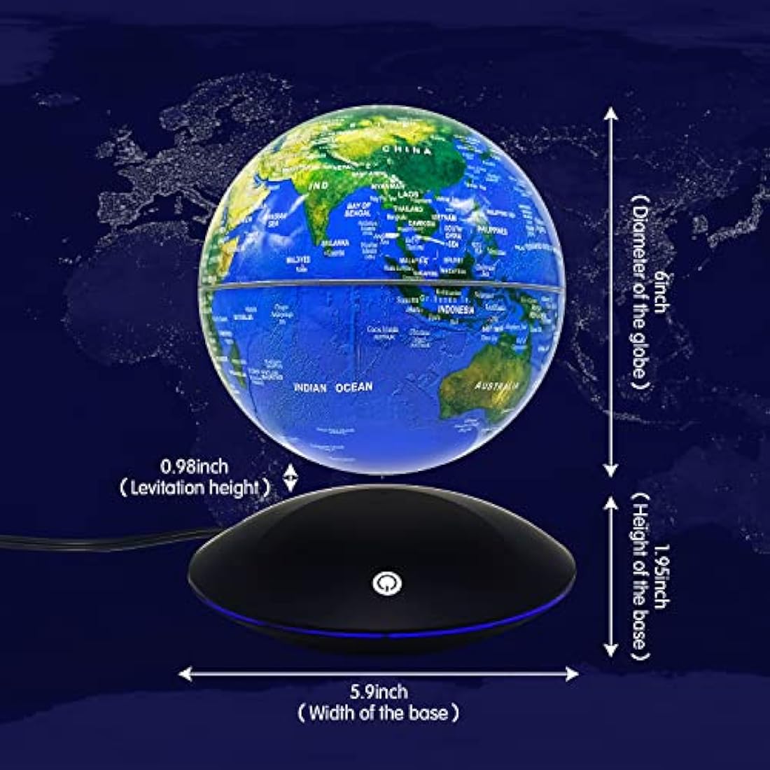 Dracarys 6 Inch Magnetic Levitation Floating Globe with LED Night Light