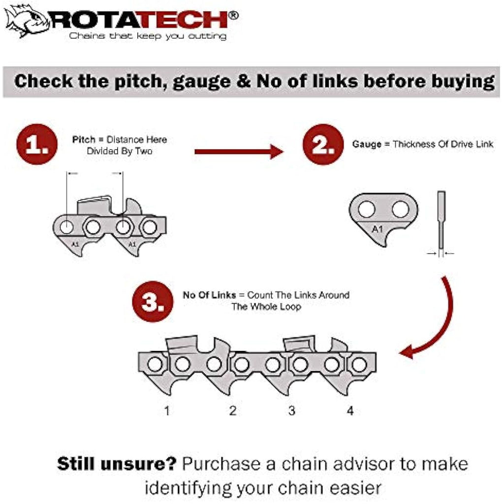 Rotatech 12" Chainsaw Chains (2 Pack) | 3/8" LP .043" 44DL for Stihl
