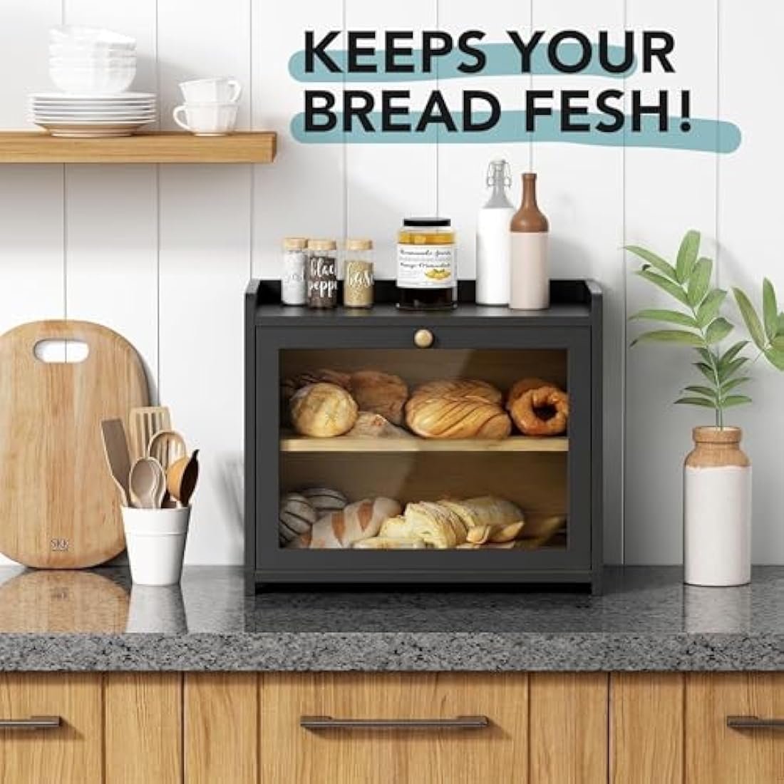 Jolof Store 2-Tier Bamboo Bread Bin – Large Wooden Kitchen Storage Box