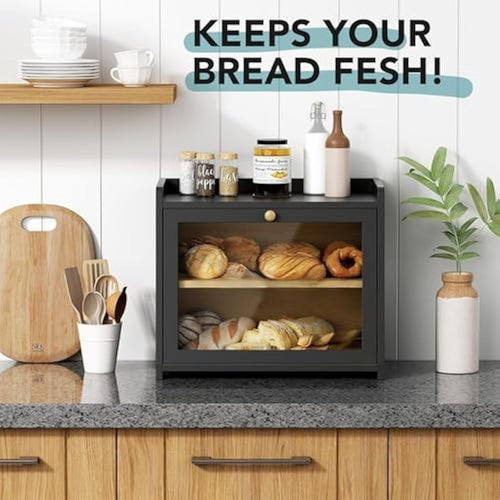 Jolof Store 2-Tier Bamboo Bread Bin – Large Wooden Kitchen Storage Box