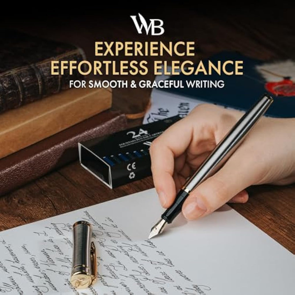 Wordsworth & Black Fountain Pen Set - 18K Gilded Fine Nib, Silver Gold