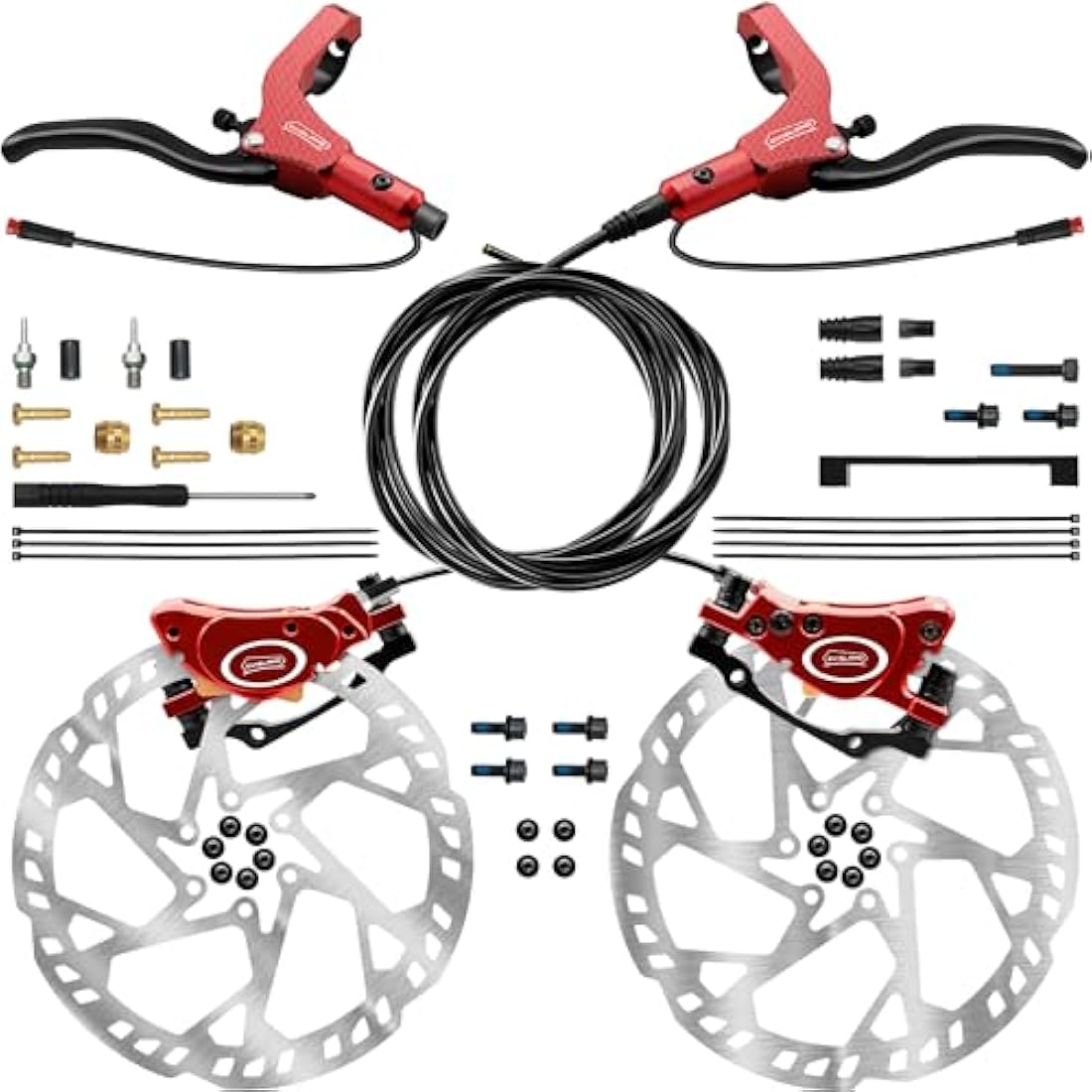 DYISLAND E-Bike Hydraulic Disc Brake Set | 4-Piston Kit with 180mm Rotors