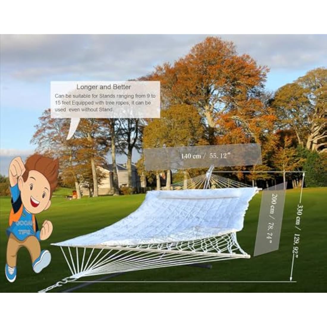 GOCAN Cotton Rope Mesh Hammock with Detachable Pad and Tree Straps