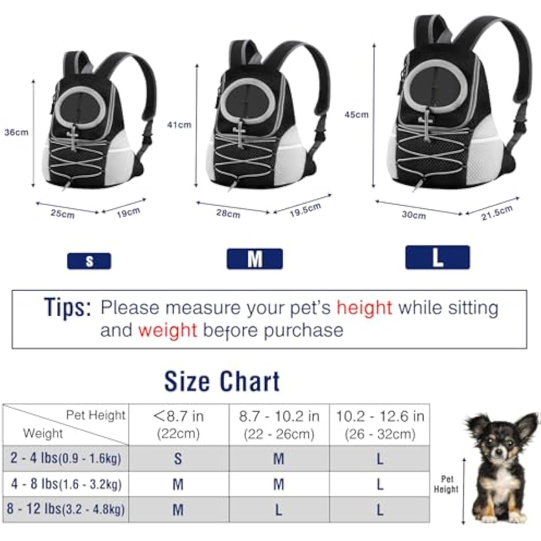 Pawaboo Small Dog Carrier Backpack | Breathable Mesh Front Pack - Black