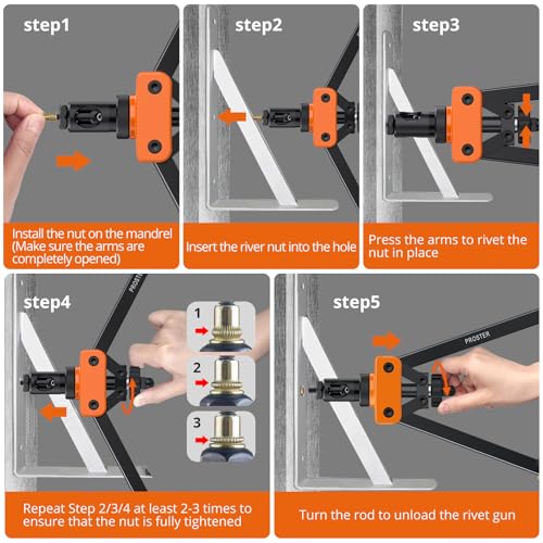 Proster 14" Rivet Nut Tool Kit | Heavy Duty 150pc Set with 6 Metric Mandrels