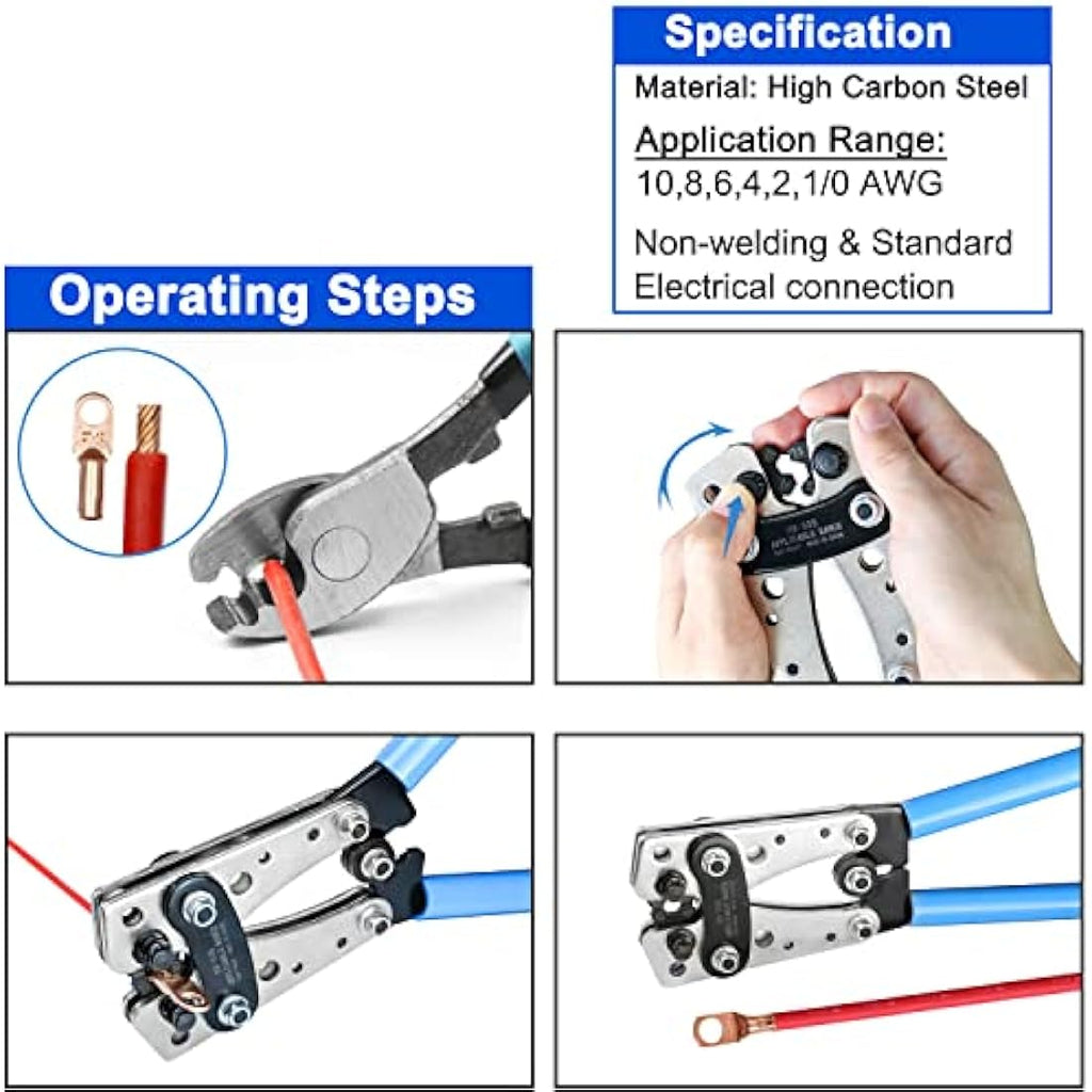 Brileine Battery Cable Crimping Tool Kit with 60PCS Copper Ring Terminals