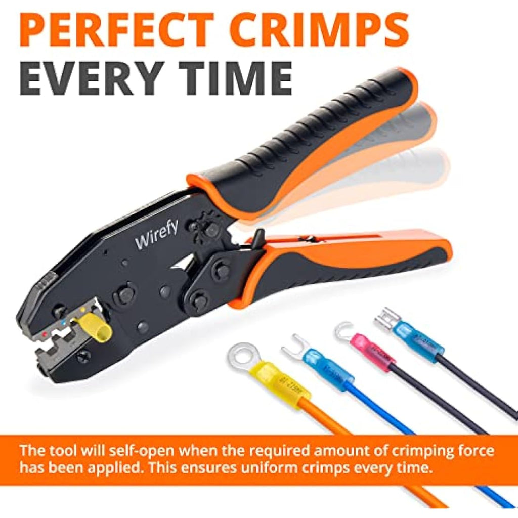 Wirefy Ratcheting Wire Crimper Tool for Heat Shrink Connectors, 22-10 AWG