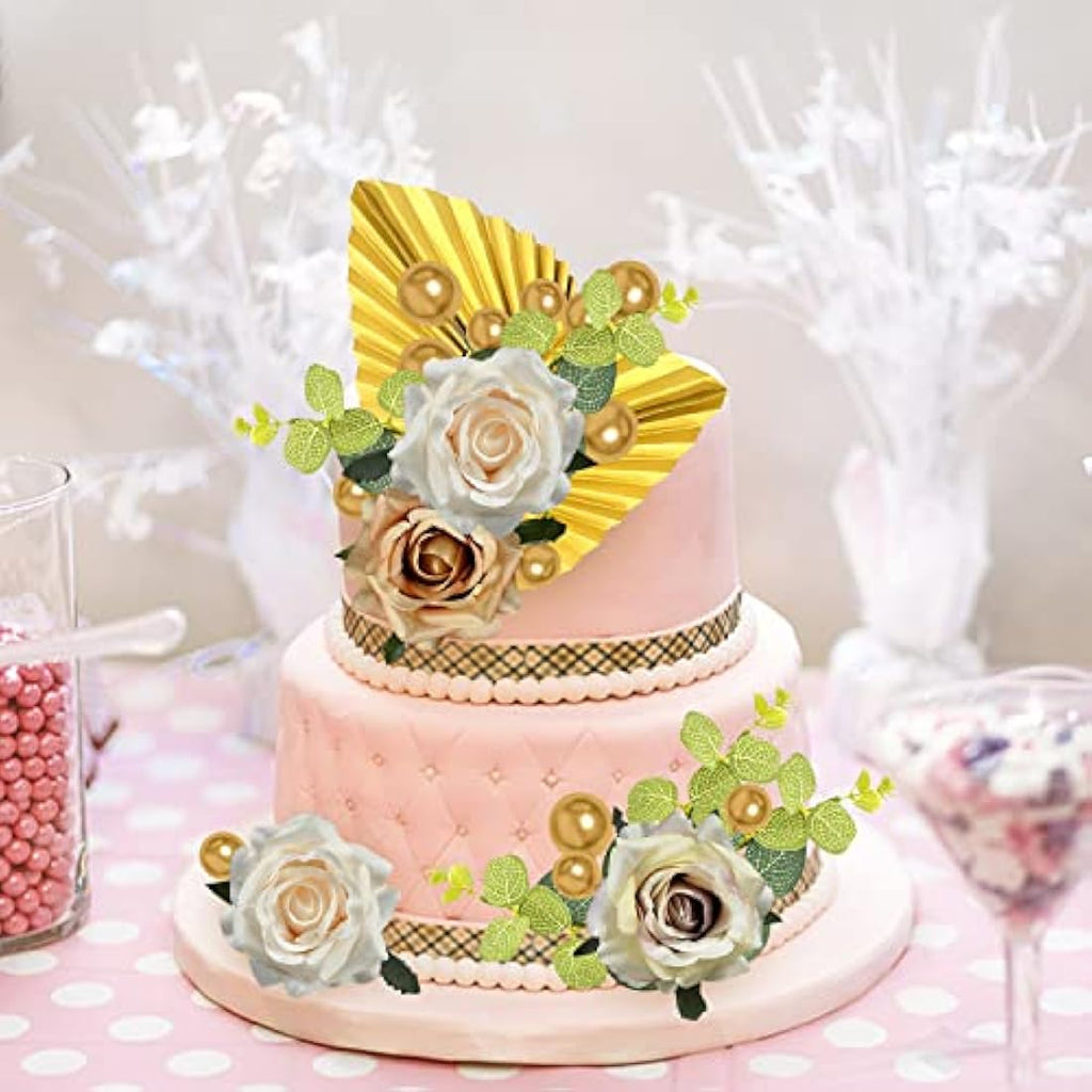 27pcs Rose Flower Cake Topper Set | Gold & Floral Decor