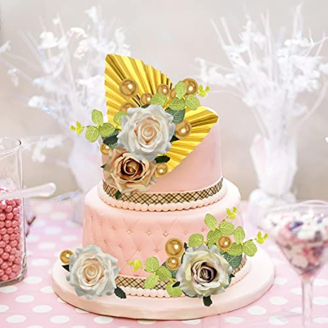 27pcs Rose Flower Cake Topper Set | Gold & Floral Decor