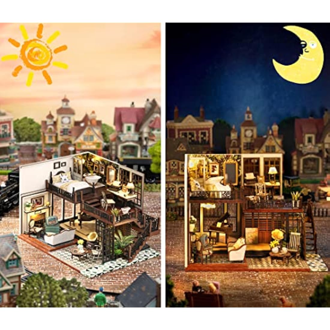Spilay DIY Miniature Dollhouse Kit – 1:24 Scale Wooden Villa with Music Box