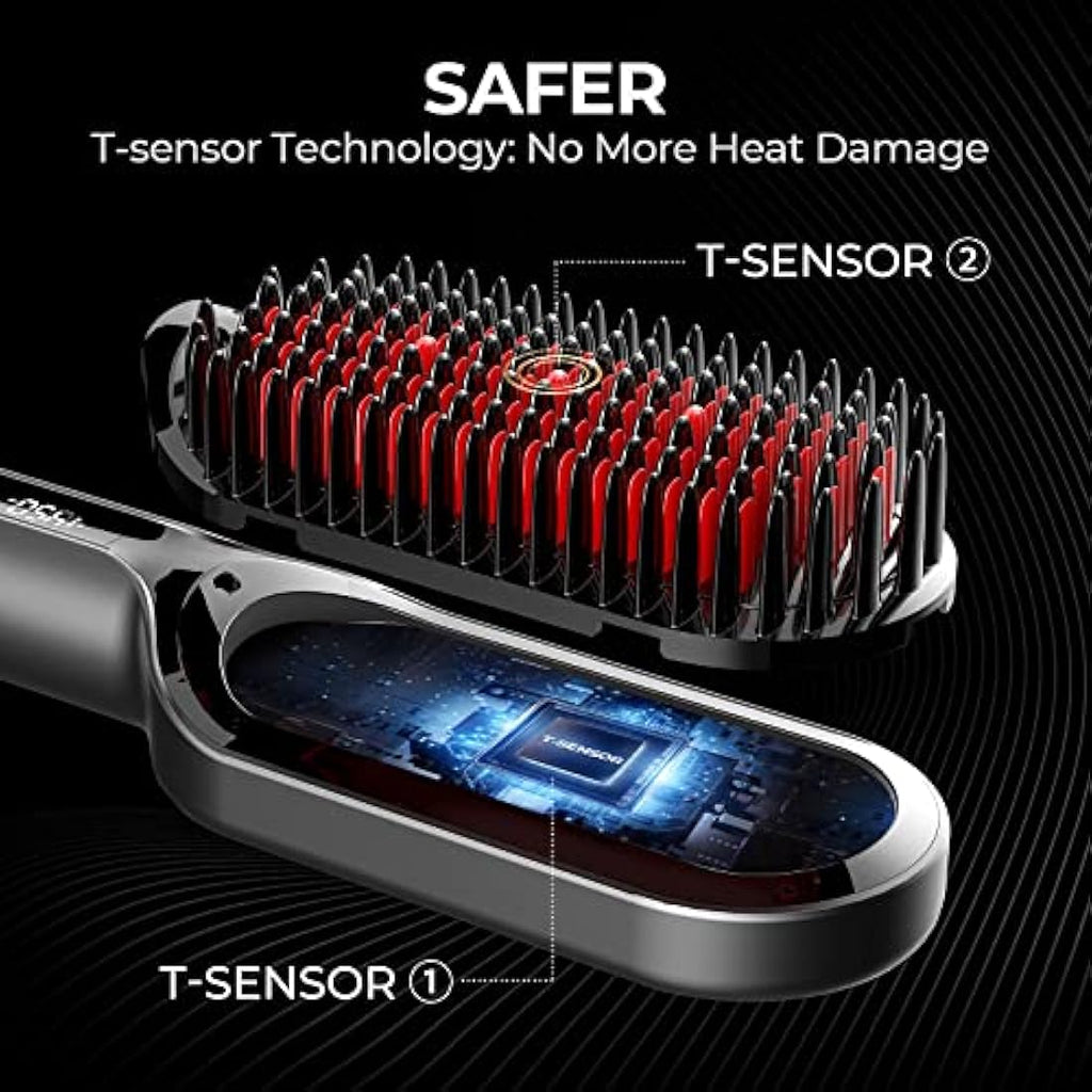 TYMO Ionic Plus Hair Straightener Brush | Ceramic Anti-Frizz Hot Brush