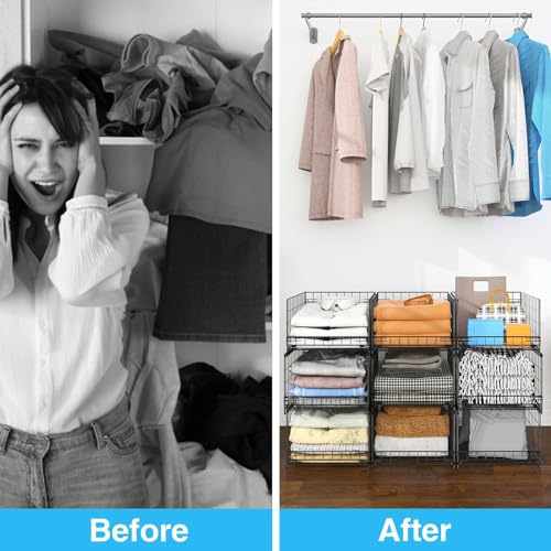 Wuciray Stackable Wardrobe Organiser - 4 Pack Stainless Steel Mesh Baskets