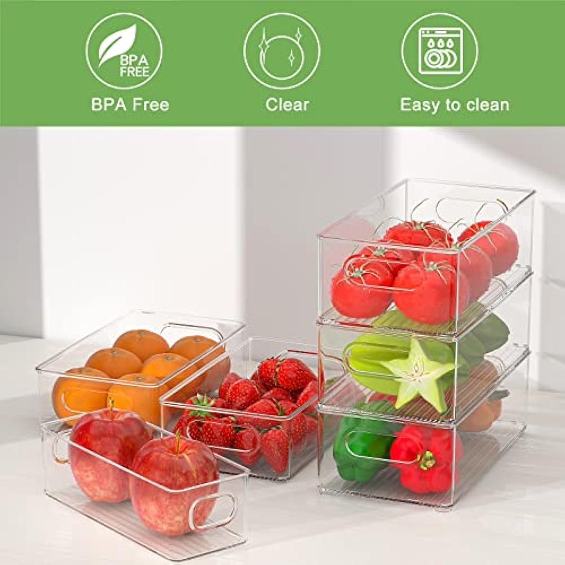 Finew Fridge Organiser Set of 12 | Stackable Clear BPA-Free Storage Bins