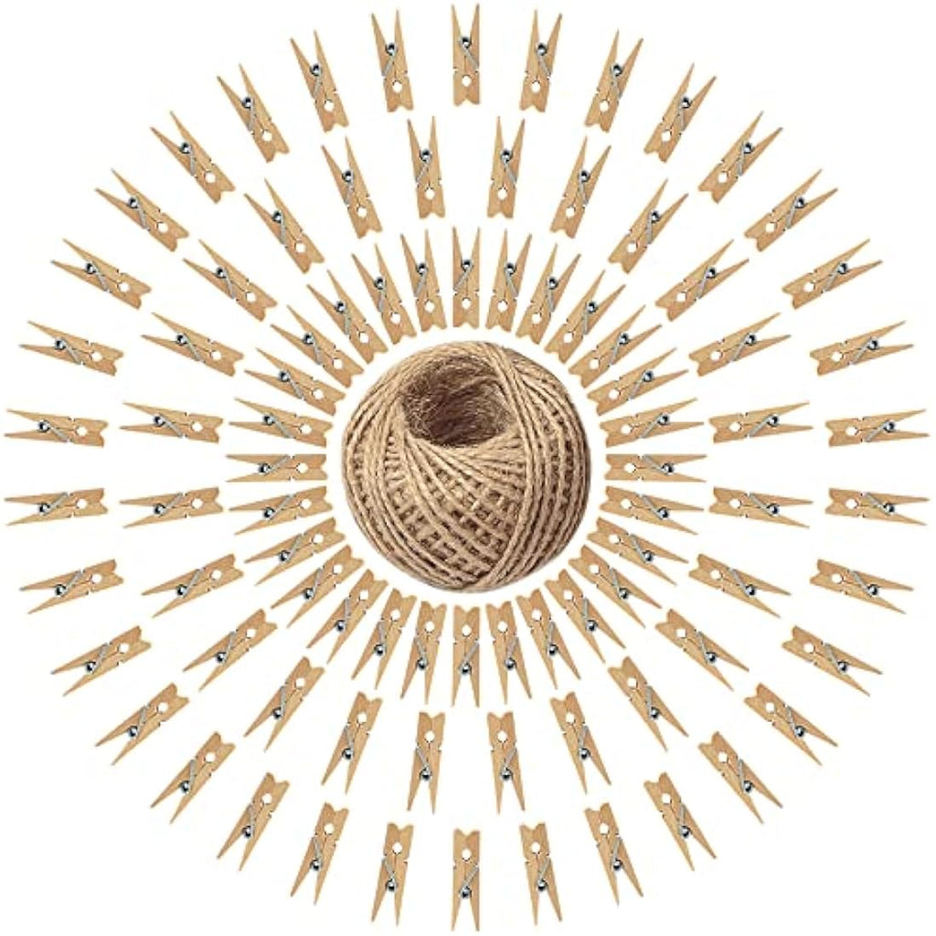 jijAcraft 100Pcs Mini Wooden Pegs – Brown Photo Clips for DIY Crafts
