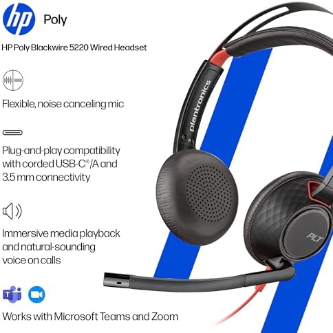 Poly Blackwire 5220 Wired Headset | Noise-Canceling USB-C & 3.5mm