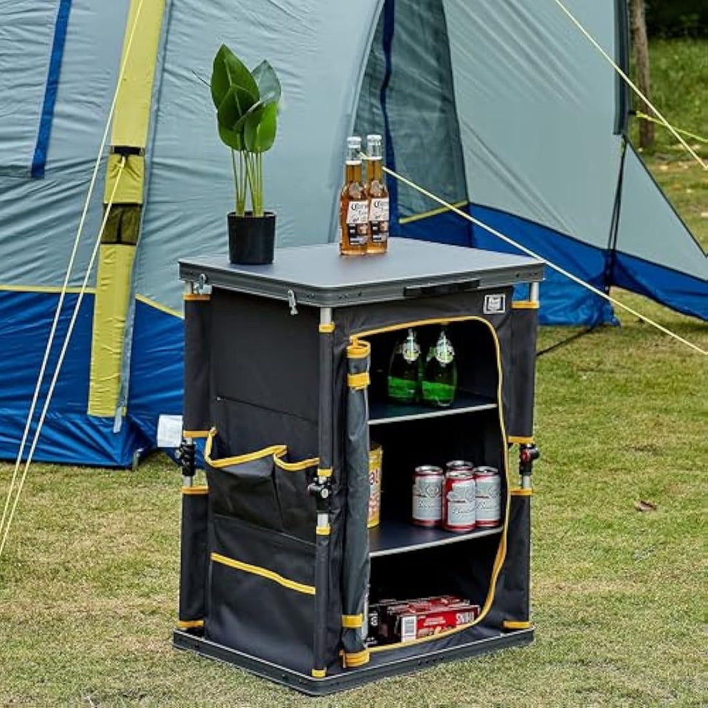 Timber Ridge Folding Camping Kitchen – 3-Shelf Aluminum Storage Cabinet