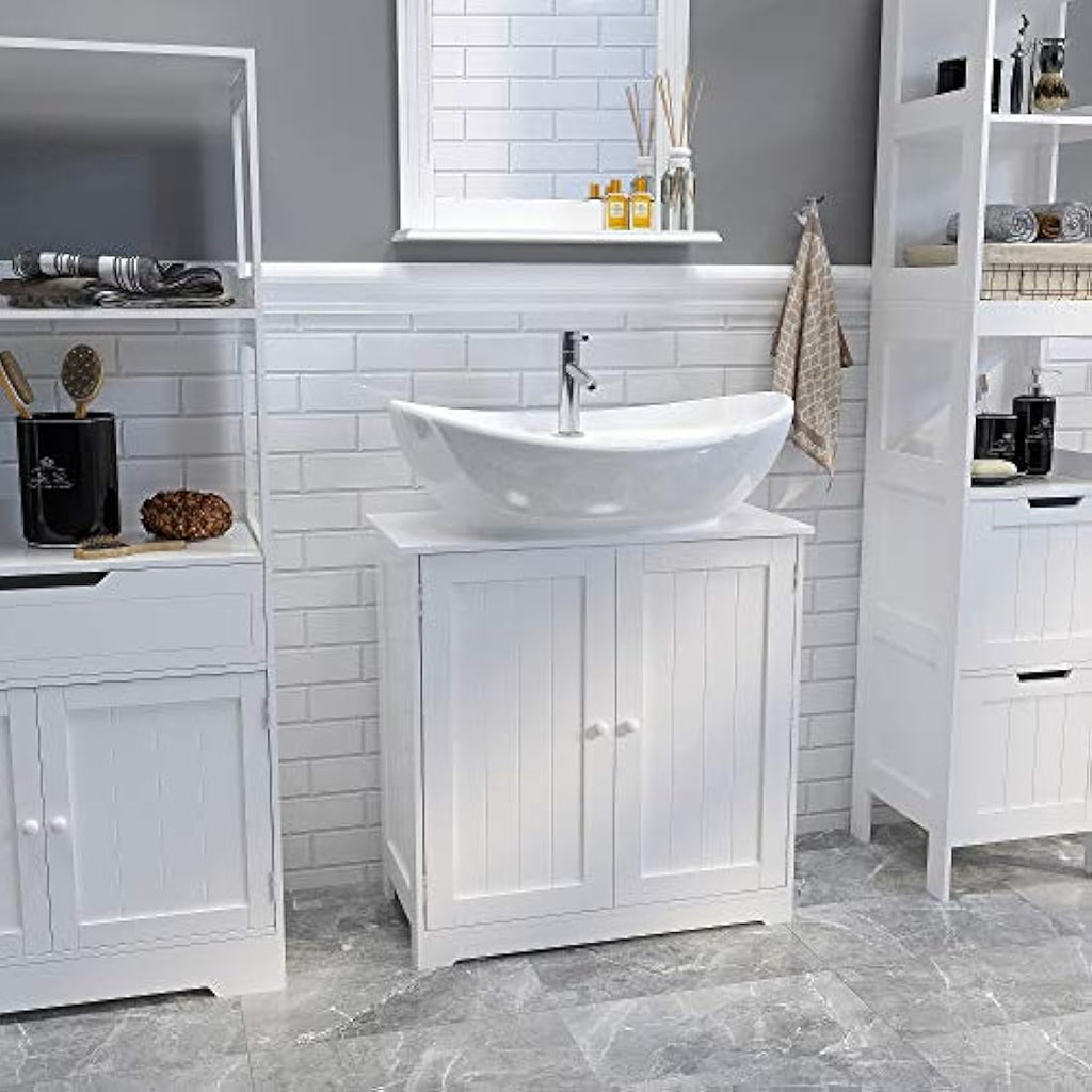 Mondeer Under Sink Bathroom Cabinet – White Wooden Storage Unit