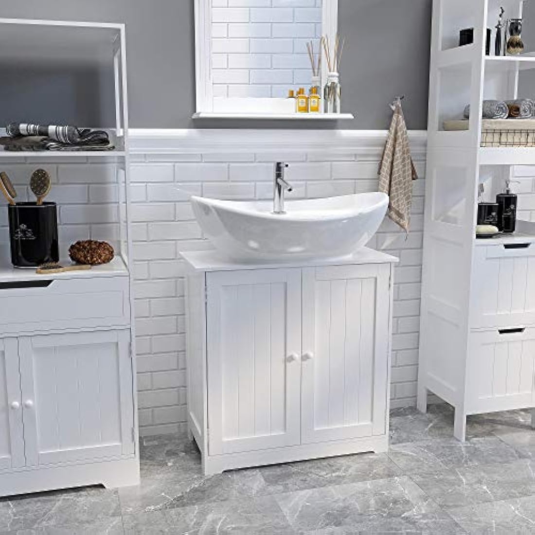 Mondeer Under Sink Bathroom Cabinet – White Wooden Storage Unit