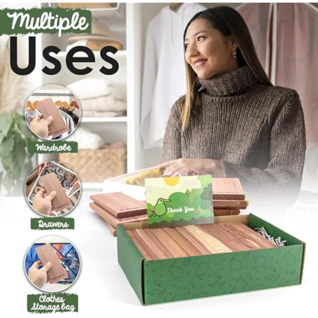 ecoKiwi Cedar Wood Moth Repellent - 20 Pack Natural Hanging Wardrobe Blocks