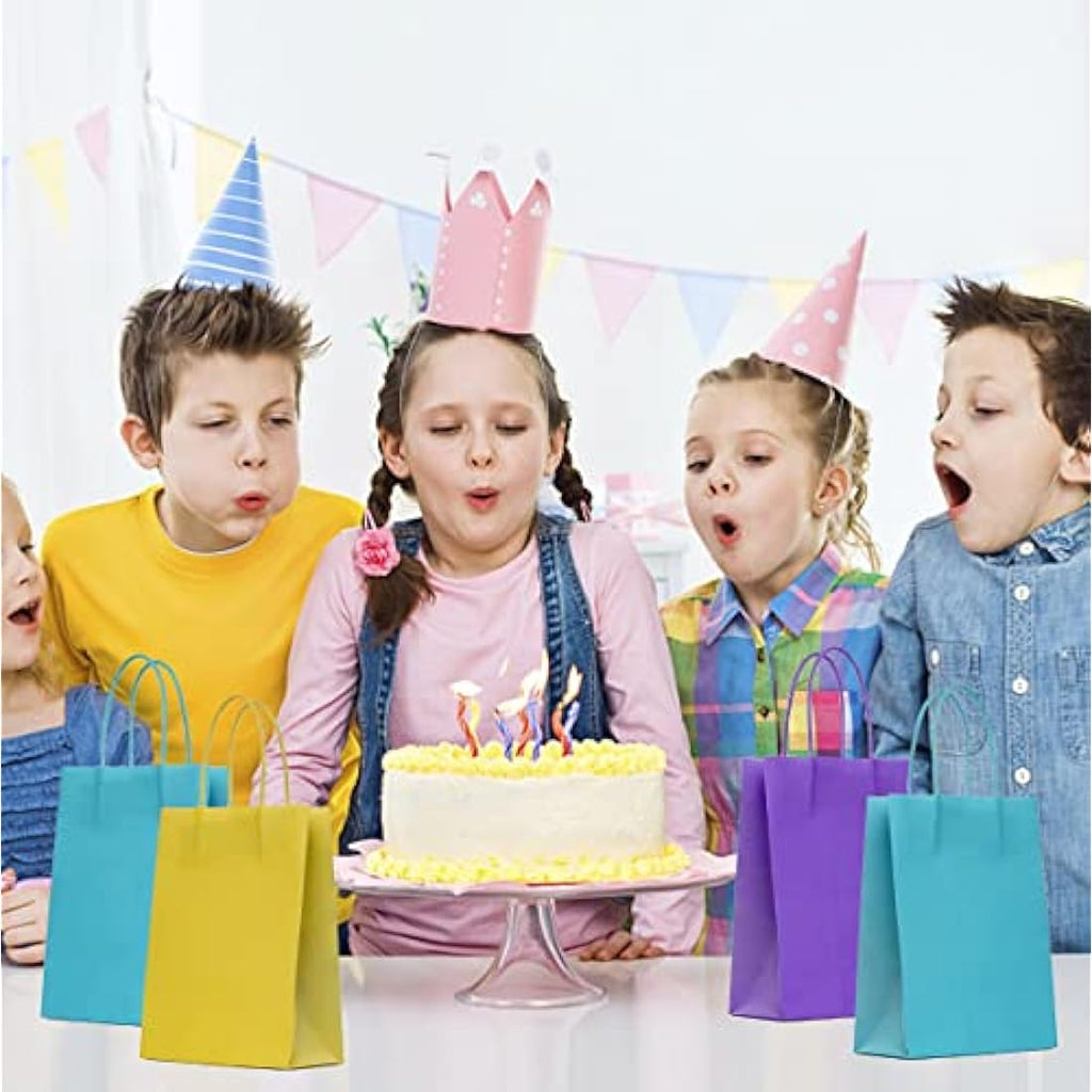 Jolof Store 30 Pcs Kraft Paper Party Bags with Handles and Stickers