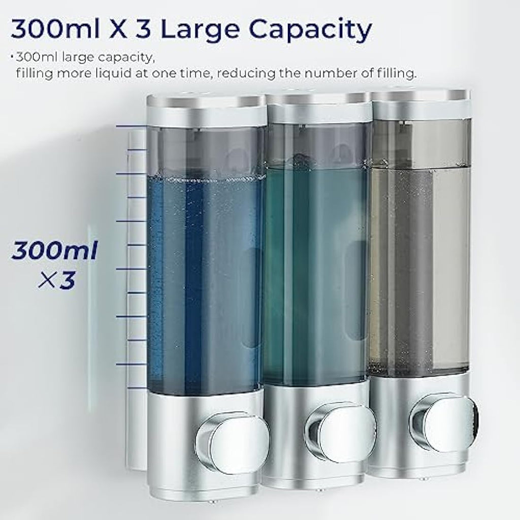 Modunful 3-Chamber Shower Soap Dispenser – Wall Mounted No Drill Silver