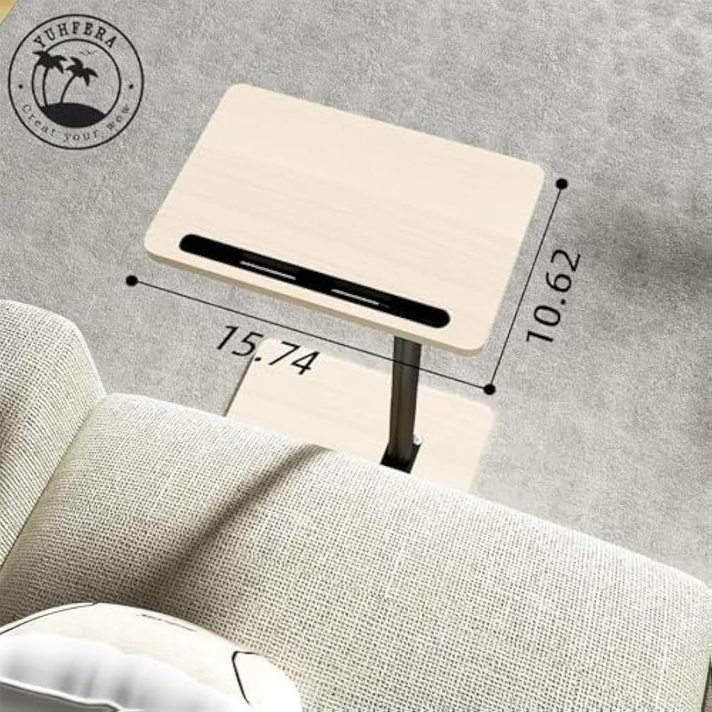 YUHFERA C-Shaped Side Table – Swivel Height Adjustable Oak White