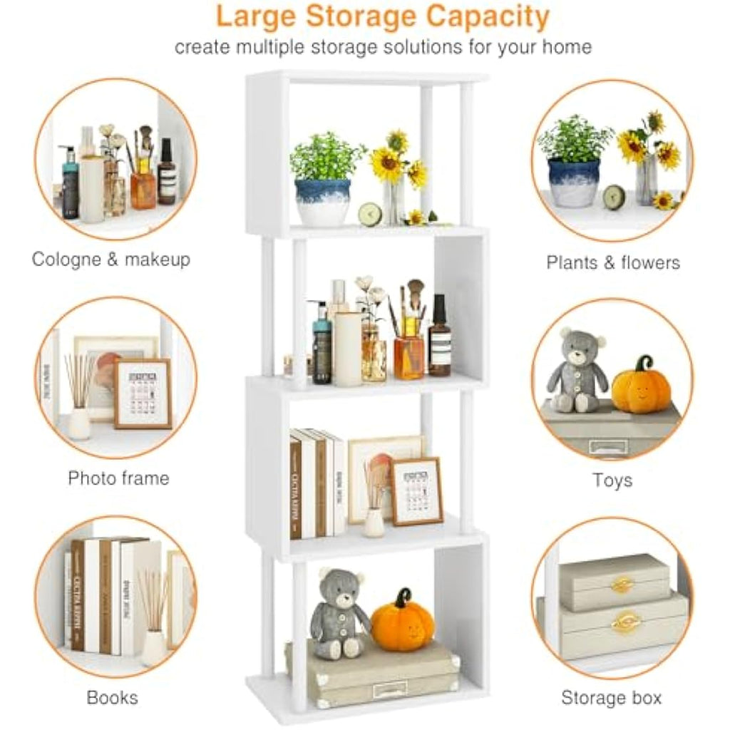 5-Tier S-Shaped Geometric Bookshelf | Modern Wood Display Shelf